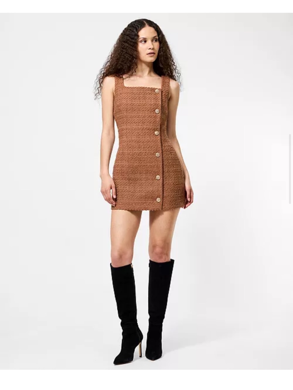 French Connection Women's Structured Tweed Square Neck Mini Dress